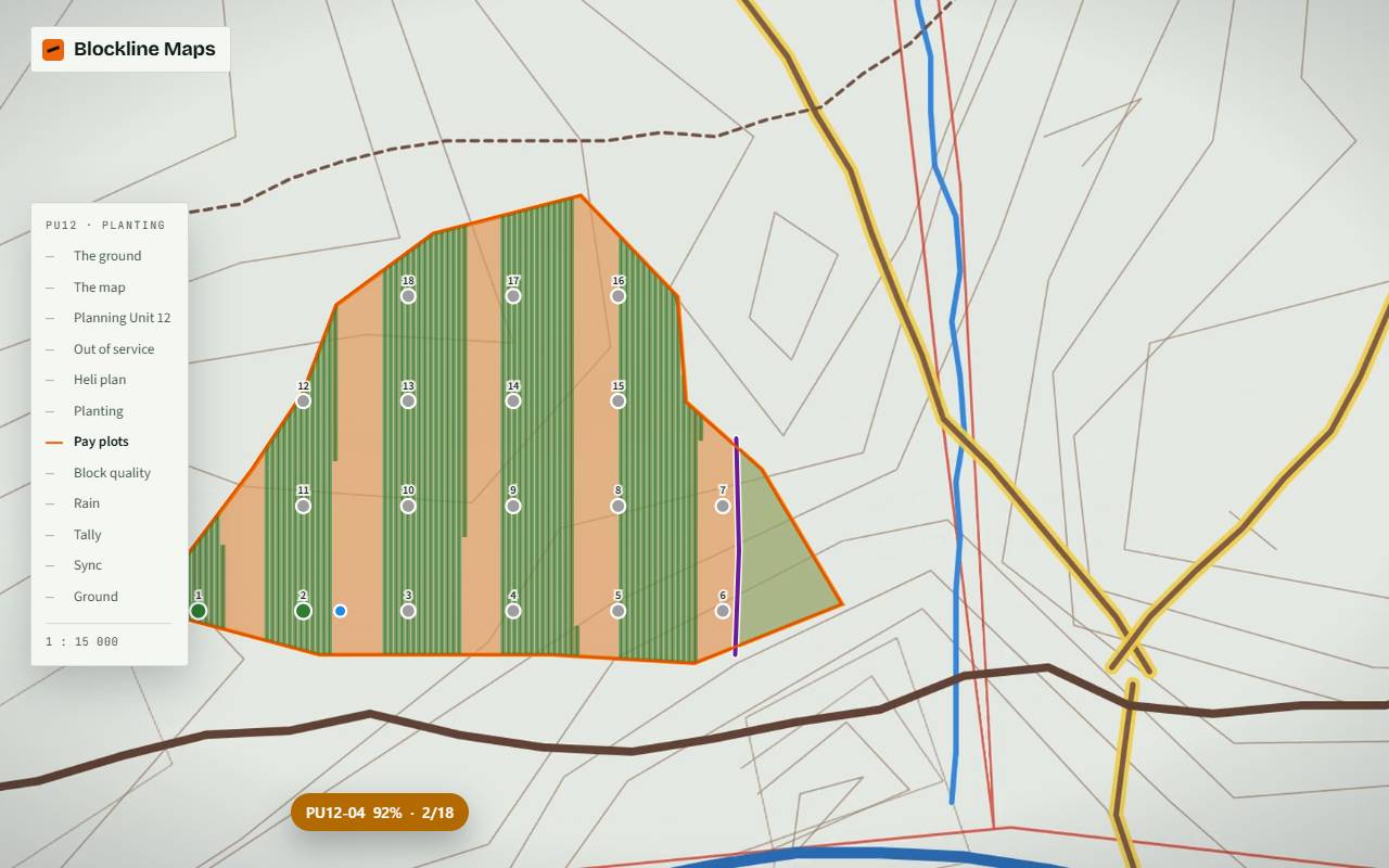 Pay plots laid out on a planting block